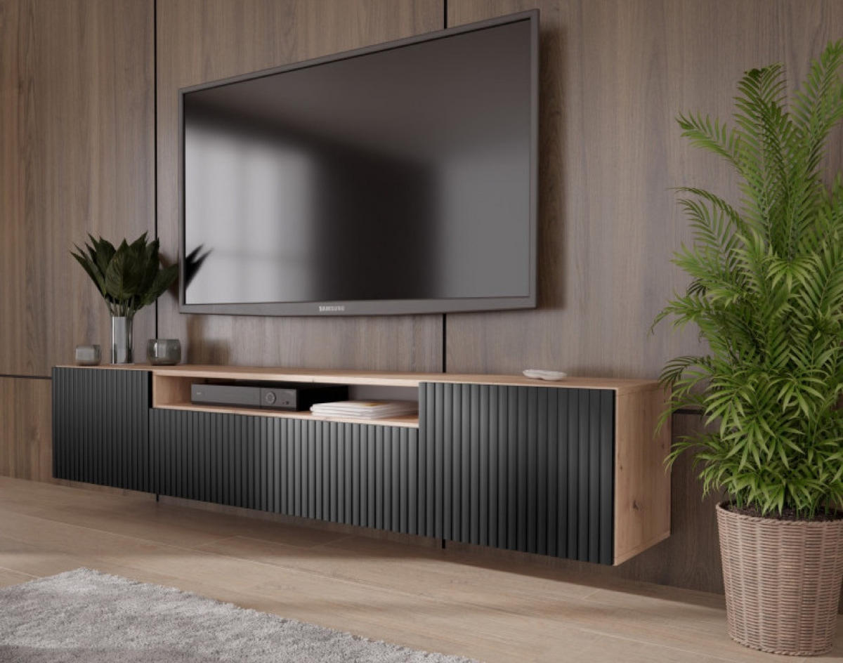 TV-SCHRANK Schwarz Marco Gefräste Fronten - Hellbraun/Schwarz, Holzwerkstoff (200/40/41cm) - Sepro Meble