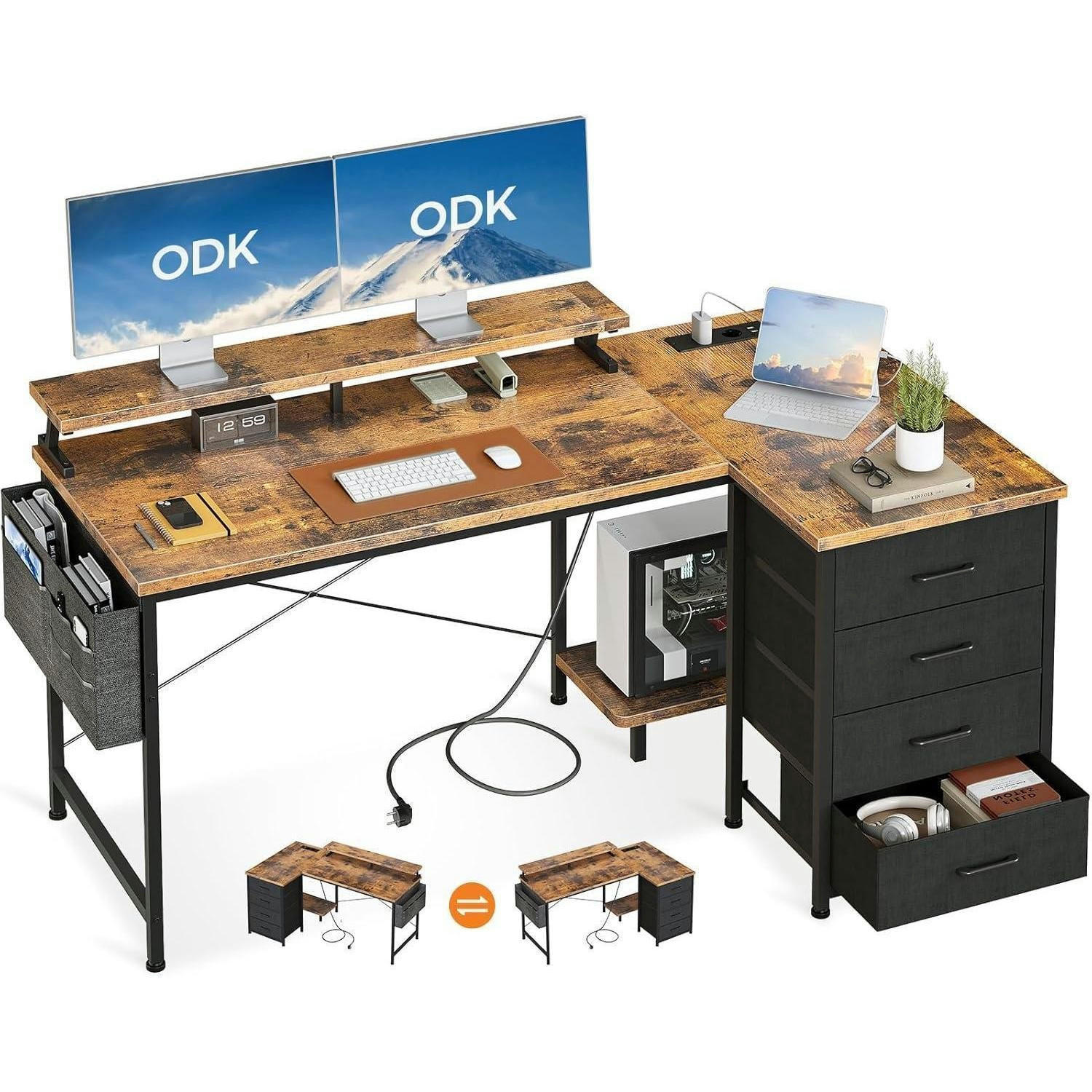 SCHREIBTISCH L Form 140 x 80 cm Braun mit Monitorablage und USB - Braun, Holzwerkstoff (140/80/84.7cm)