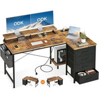 SCHREIBTISCH L Form 140 x 80 cm Braun mit Monitorablage und USB - Braun, Holzwerkstoff (140/80/84.7cm)