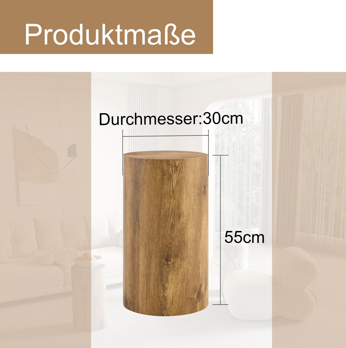 PRILOŽNOSTNA mizica, premer 30 cm, MDF v videzu lesa, okrogla - naravne barve, leseni material (30/30/55cm) - BEAOK