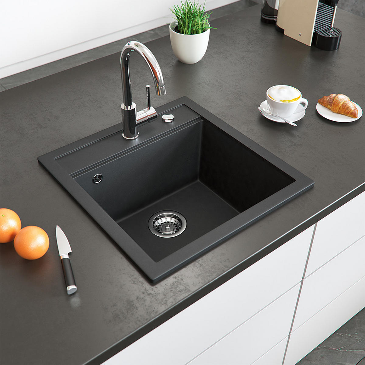 SPÜLBECKEN Tesa Schwarz 49 x 51 cm - Schwarz, Keramik (49/20/51cm) - Bergstroem