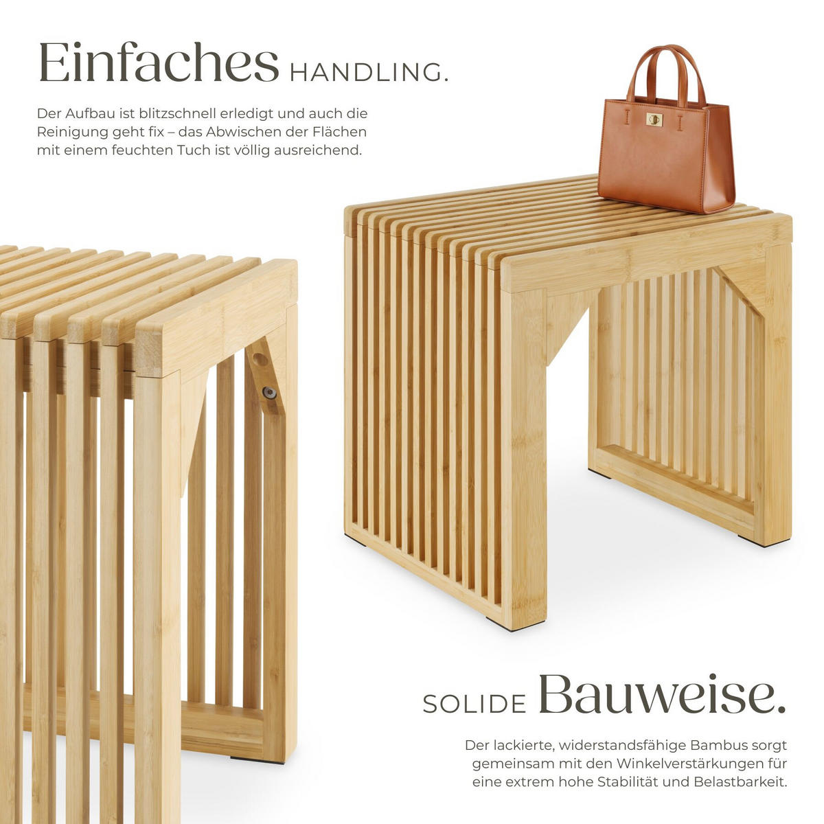 HOCKER Ribb, Belastbarkeit 350 kg, Bambus - Beige, Holz (45/43/35cm) - tectake