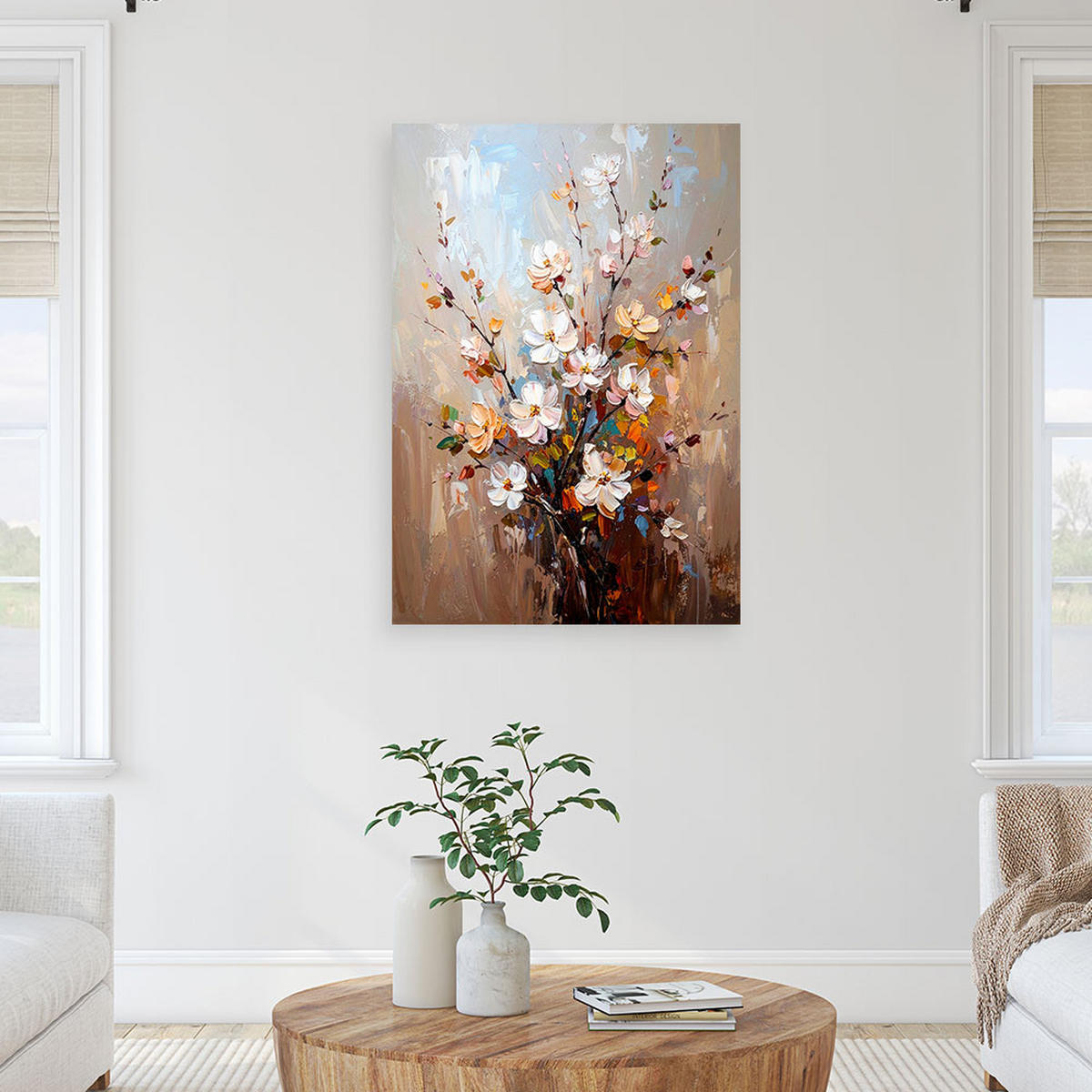 LEINWANDBILD Zarter Blumenstrauß 80x120cm - Beige, Textil (80/120cm) - Feeby