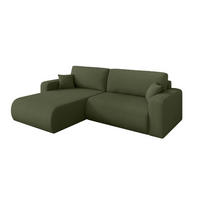 ROHOVÁ SEDAČKA s funkcí spaní, otoman vlevo BERY-L 276x193x88 zelená bouclé - černá/zelená barva, kompozitní dřevo/textil (276/193cm) - ALTDECOR