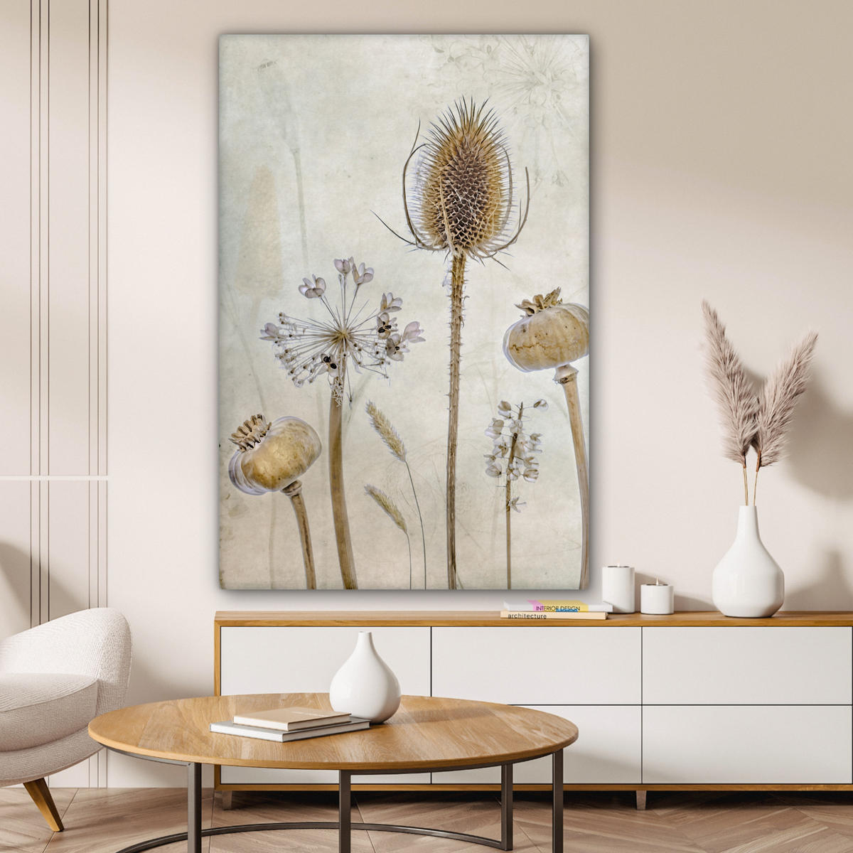 LEINWANDBILD Blumen - Aquarell - Stilleben - Braun - Vintage 80x120 cm - Beige, Textil (80/120cm) - MuchoWow