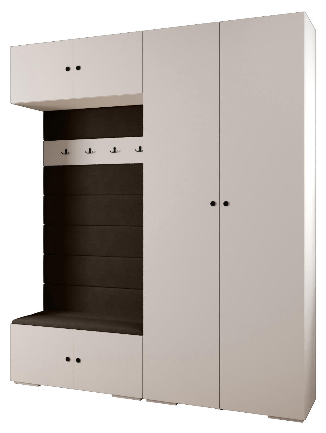 Abiks Möbel Garderoben-Set Weiß, Braun, Schwarz 200x236.7x47 cm