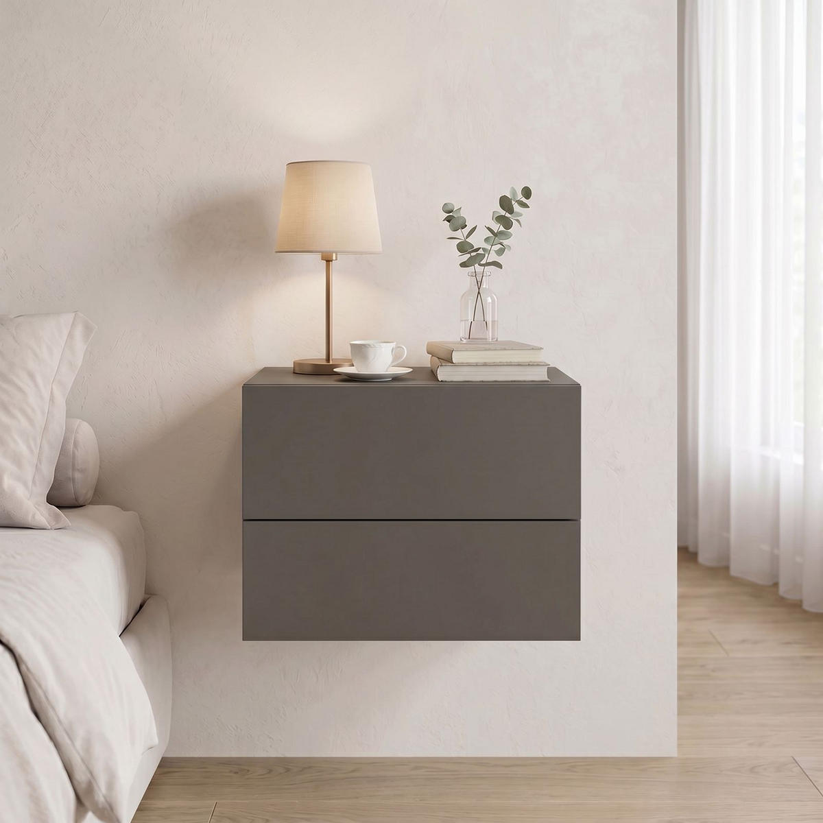 HÄNGENDER NACHTTISCH ANNI grau - Grau, Holzwerkstoff (42/29/30cm) - CARO-Möbel