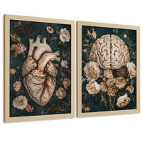POSTER Set aus 2 Anatomie Mensch Drucke und Wandbilder mit Herz und Gehirn Elegante Florale Illustration Grüner Hintergrund Größe Rahmenlos A4 - Klar, Papier (21/29.7/3cm) - Nacnic