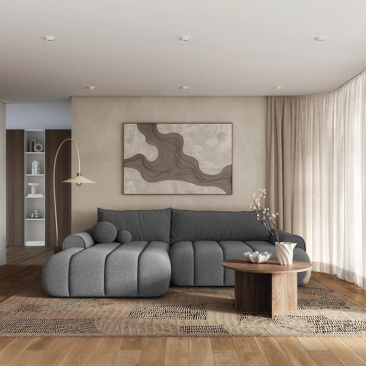 ECKSOFA Dandelino Grau mit Bouclé-Bezug, links - Schwarz/Grau, Kunststoff/Textil (271/172cm) - Selsey