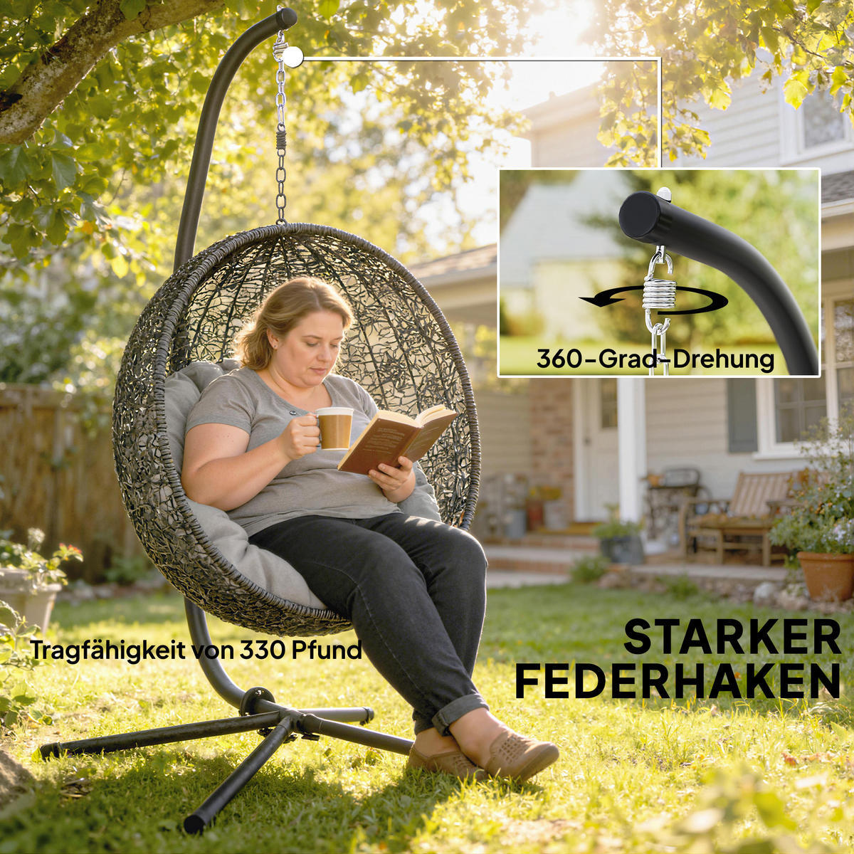 HÄNGESESSEL-GESTELL mit Kette Metall Schwarz - Schwarz, Metall (128/105/205cm) - Outsunny