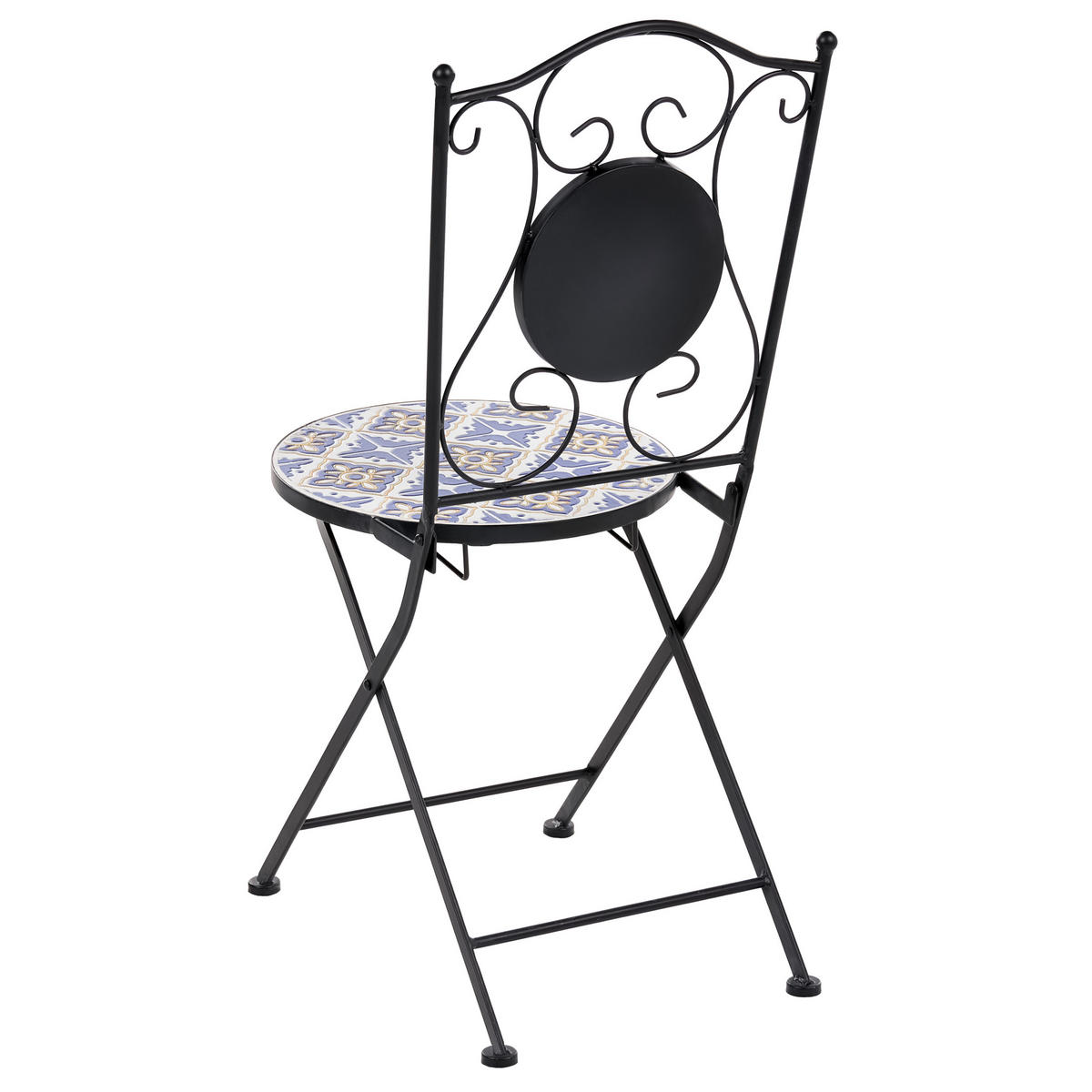 GARTENSTUHL 2er Set klappbar Metall Weiß/Blau Siponto - Blau/Schwarz, Metall (40/90/44cm) - Beliani