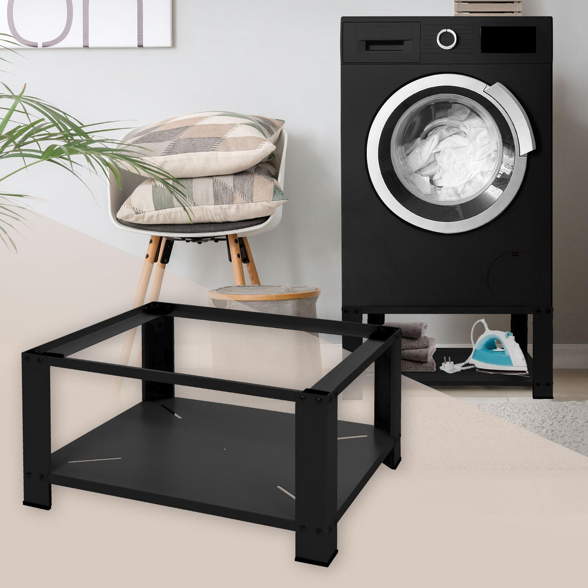 PODSTAVEC PRO PRAČKU s odkládací plochou 63x54 cm, černý, z oceli - černá, kov (54/32/63cm) - ML-DESIGN