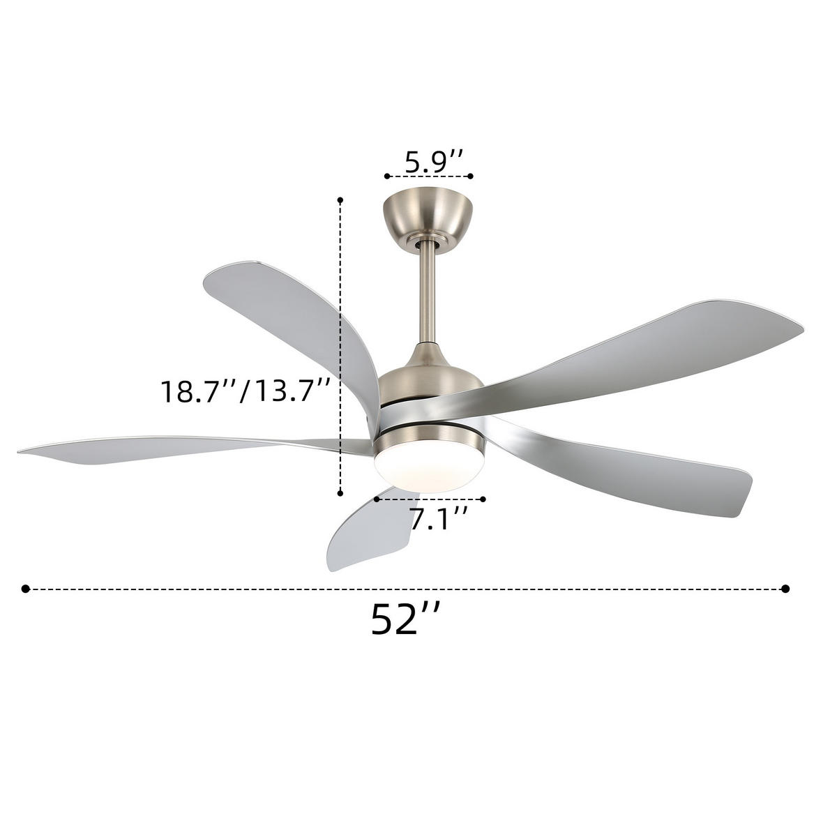 DECKENVENTILATOR 132cm LED Licht Leiser DC Motor 5 ABS Flügel - Weiß, Kunststoff (132.08/132.08/26.8cm) - CASIVA