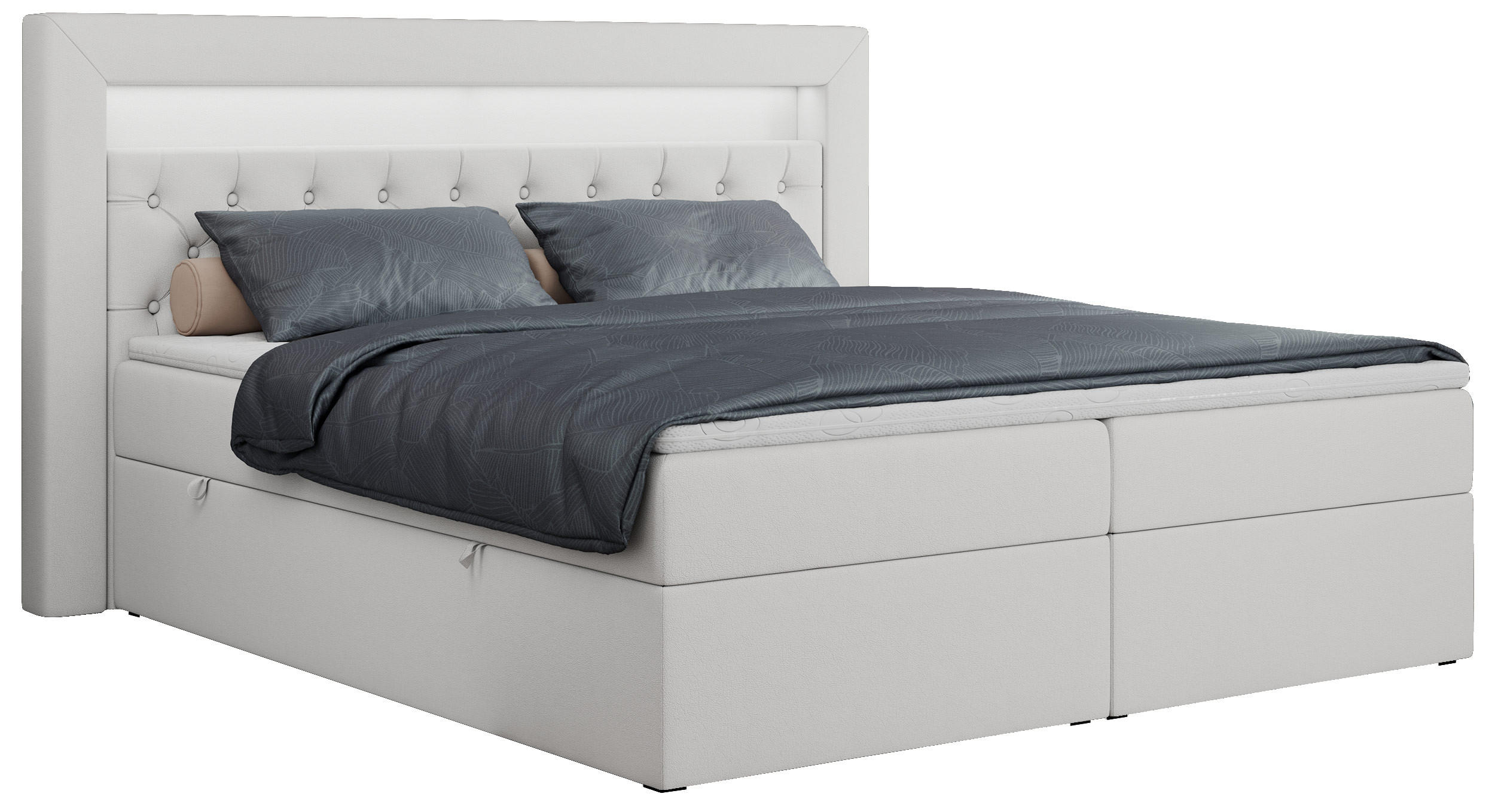 BOXBETT GOLD-6 LED 200/200 Weiß Kunstleder - H3 - Weiß, Holz/Textil (200/200cm) - MKS