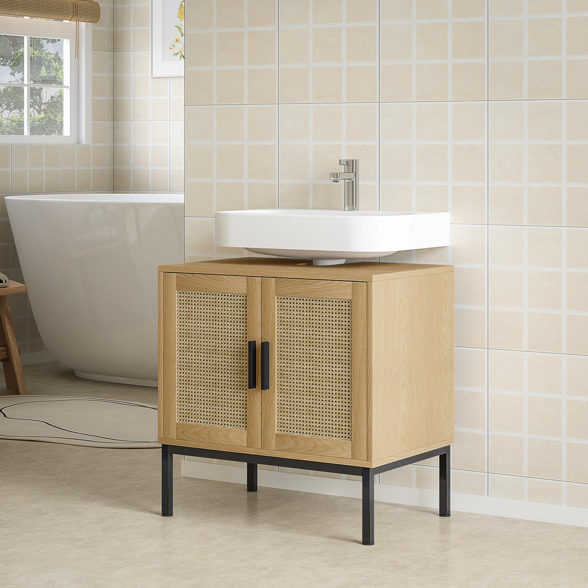 BADEZIMMERSCHRANK Eichefarben 39.0/60.0/60.0 cm - Eichefarben, Holzwerkstoff (60/60/39cm)