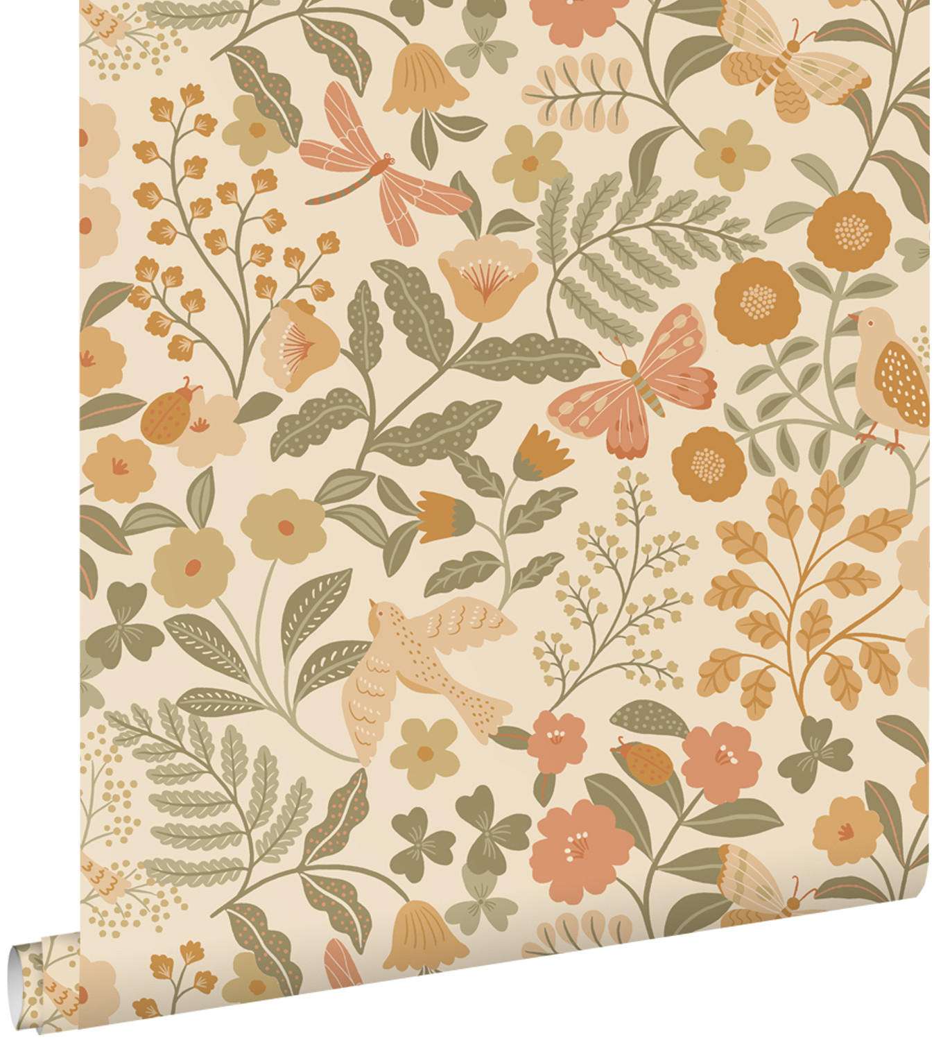 TAPETE Blumen und Vögel 53 cm x 10.05 m - Orange, Papier (53/0.1cm) - ESTAhome