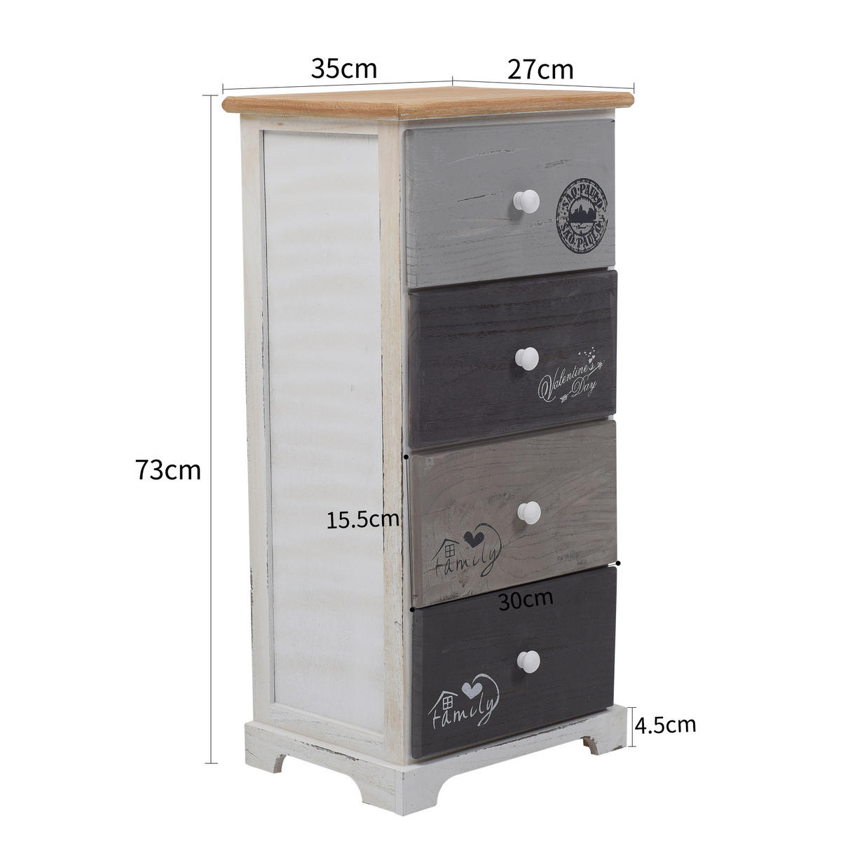 KOMMODE Weiß 27/35/72 cm - Weiß, Holz (27/72/35cm) - Mobili Rebecca