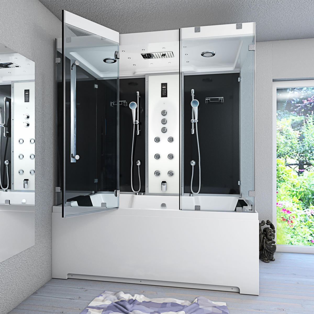 BADEWANNE Dusche K80-SW-TH-A-SC-EA Duschtempel - Schwarz, Glas/Kunststoff (100/180/228cm) - AcquaVapore by Sandra Jentho