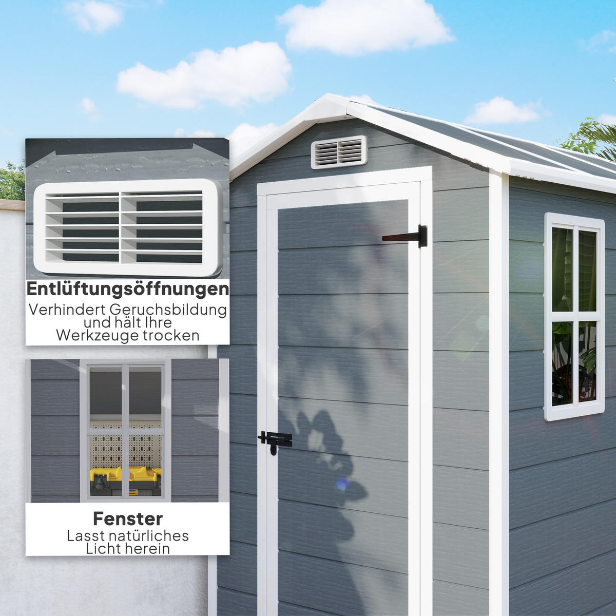 GERÄTEHAUS 2,1m², Wasserdicht Gartenhaus mit Boden Pultdach Geräteschuppen - Grau, Kunststoff (131/198/186cm) - Outsunny