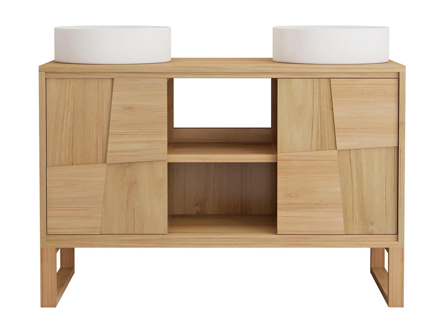 DOPPELWASCHTISCH - 120 cm x 50 cm - Holz, Platte - Naturfarben Hell - MATARAM - Naturfarben, Holz (120/80/50cm) - Vente-Unique