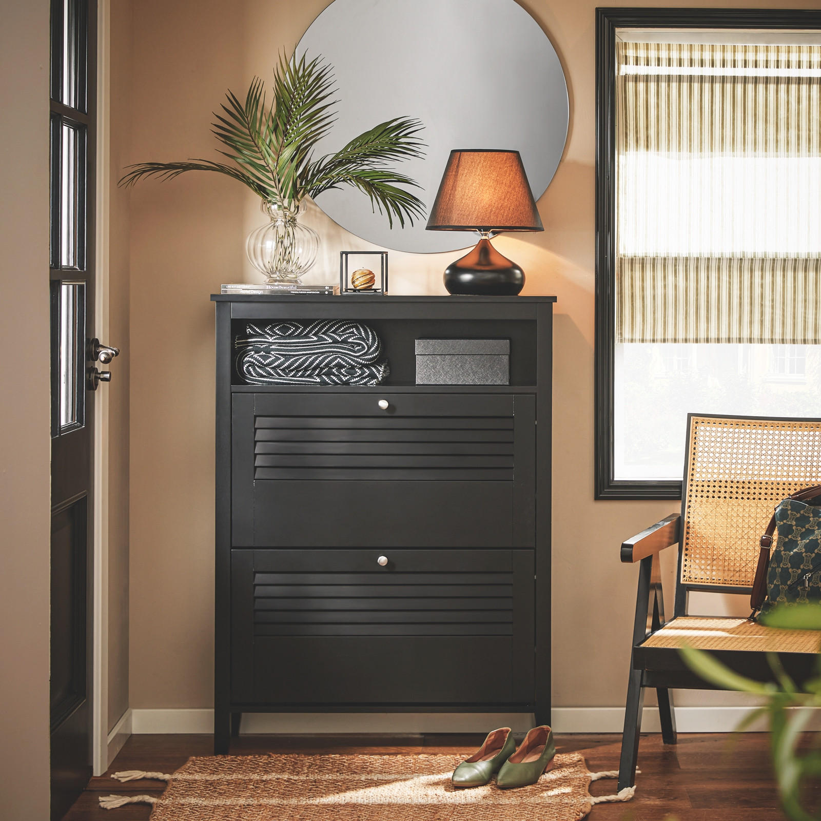 SCHUHSCHRANK Schwarz - Schwarz, Holzwerkstoff (80/108/25cm) - SoBuy
