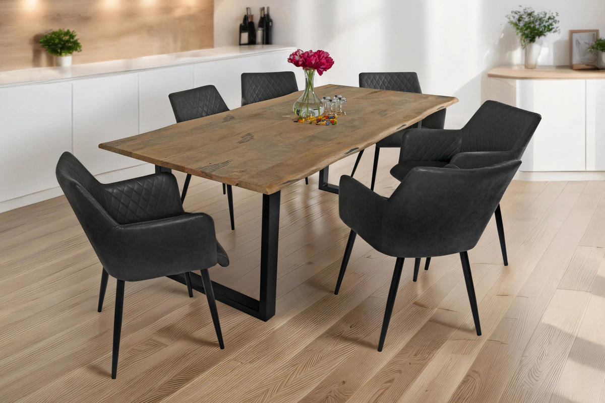 ESSTISCH TIGER - Beige/Schwarz, Holz/Metall (100/200/77cm) - SAM