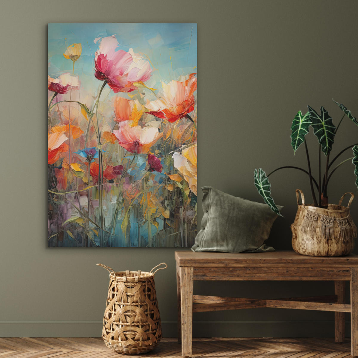 AKUSTIKBILD Blumen - Aquarell - Kunst - Botanisch - Natur Wanddeko 60x90 cm - Orange, Kunststoff (60/90/0.9cm) - MuchoWow
