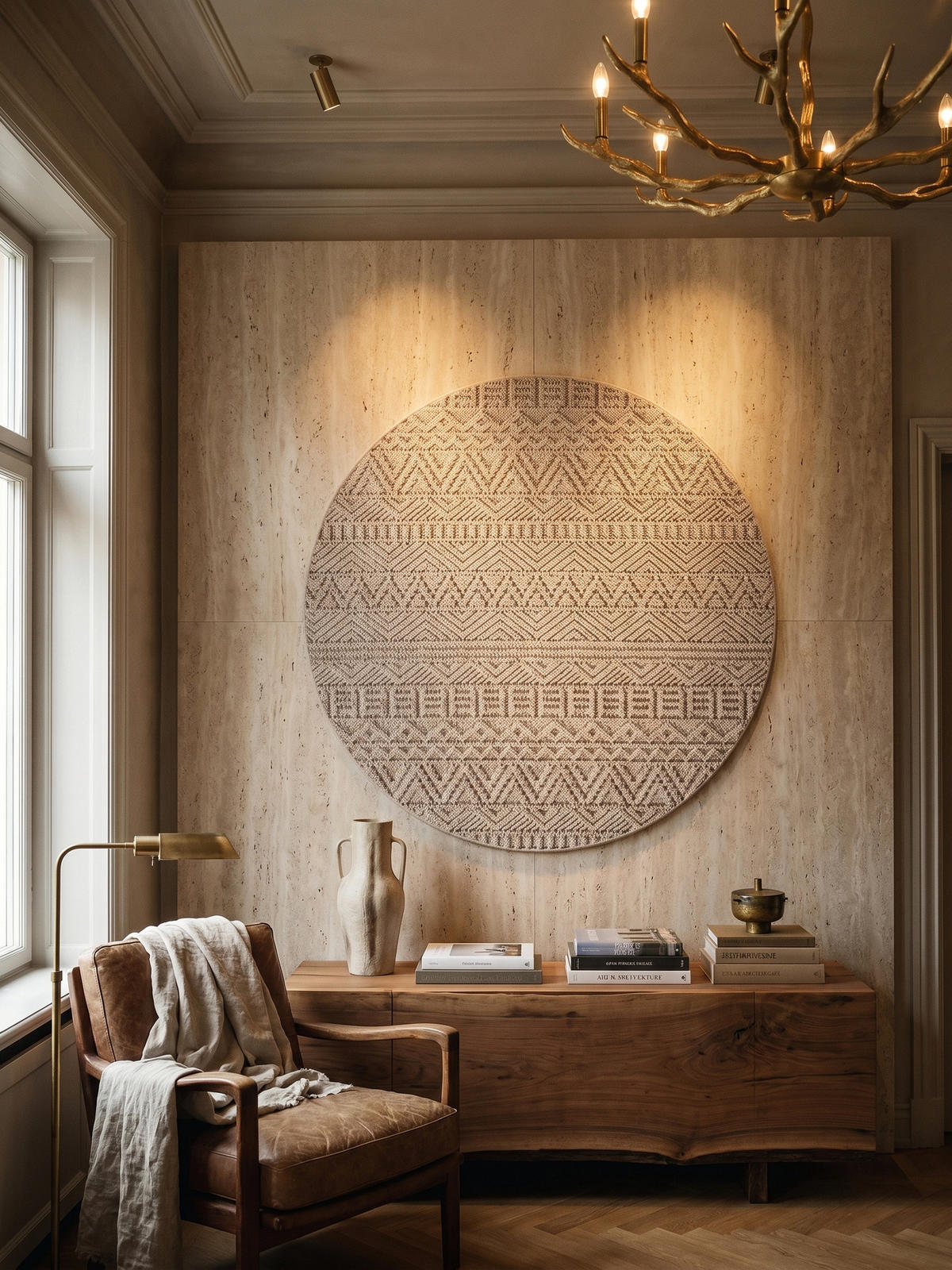 TEPPICH Flachgewebe LANGAU in Beige, mit Ethno-Streifen, Ø 200 cm - Beige, Textil (200/200cm) - KADIMA DESIGN