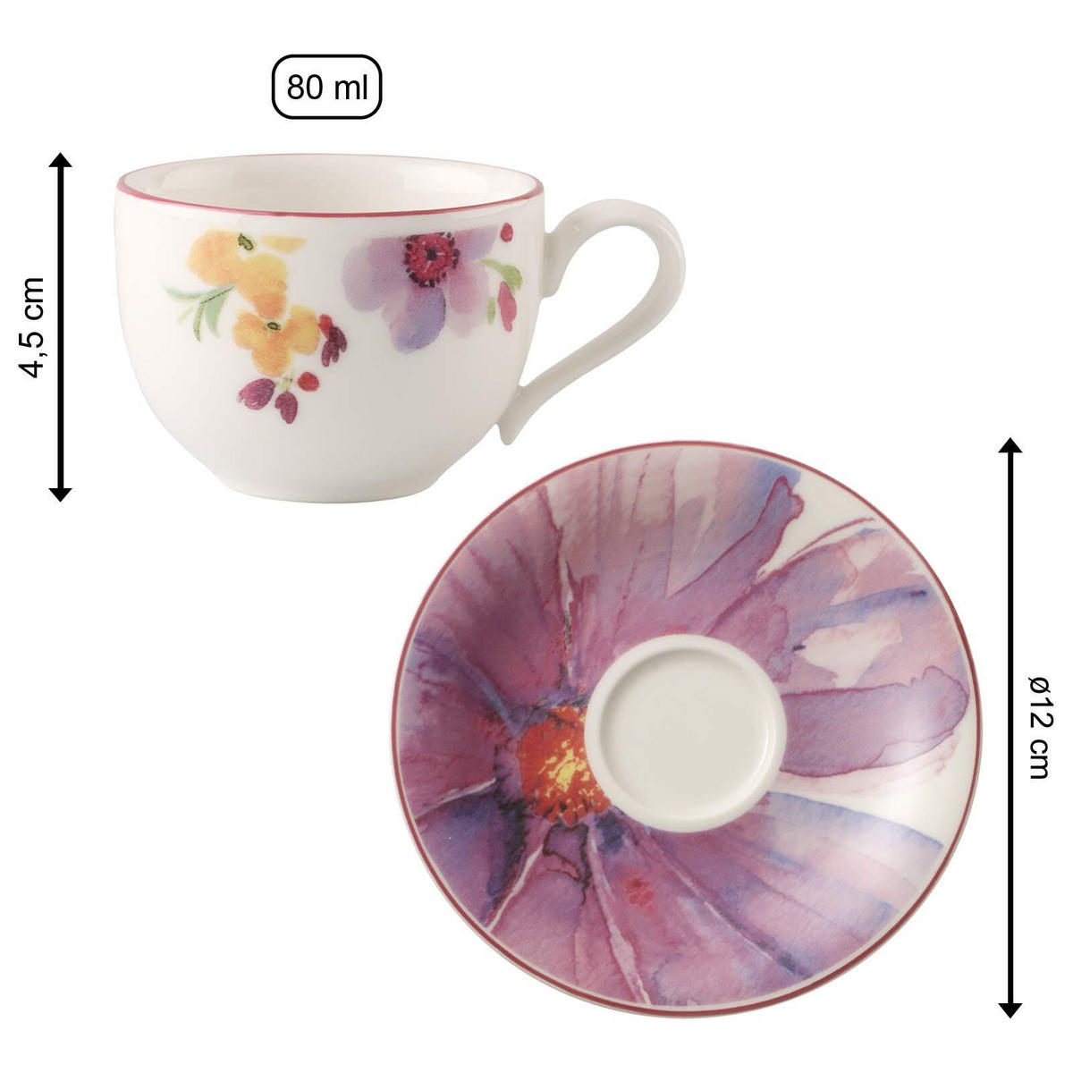 ESPRESSOTASSEN MIT UNTERTASSEN Mariefleur Basic bunt 80 ml 6er Set - Multicolor, Keramik (1/1/1cm) - Villeroy & Boch
