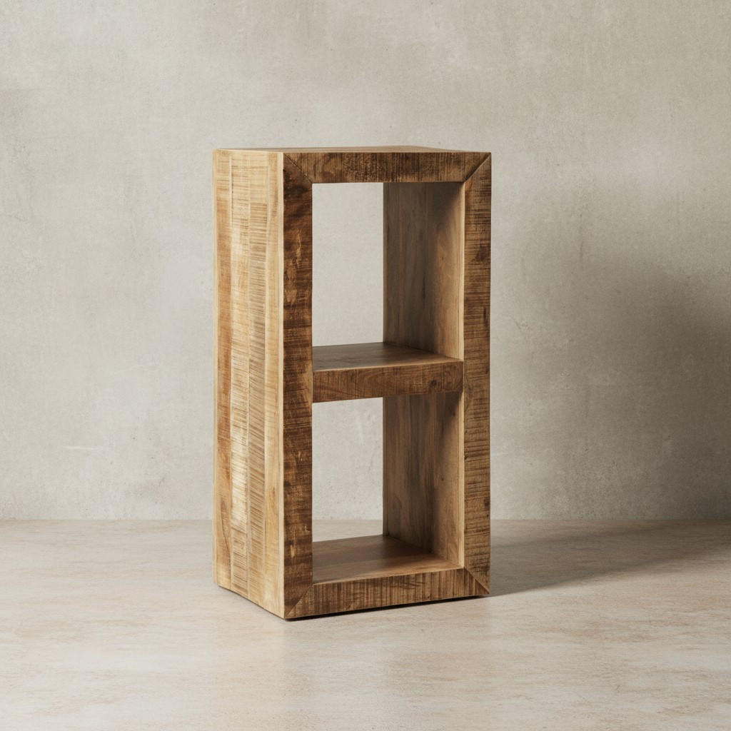 REGAL Massivholz Mango Cubeform Vintage EWA, Beige 45x35x90 cm - Beige, Holz (45/90/35cm) - KADIMA DESIGN