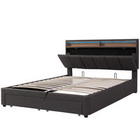 POLSTERBETT 160x200 cm mit Bettkasten, LED, Lattenrost, Grau - Grau, Holz (160/200cm)