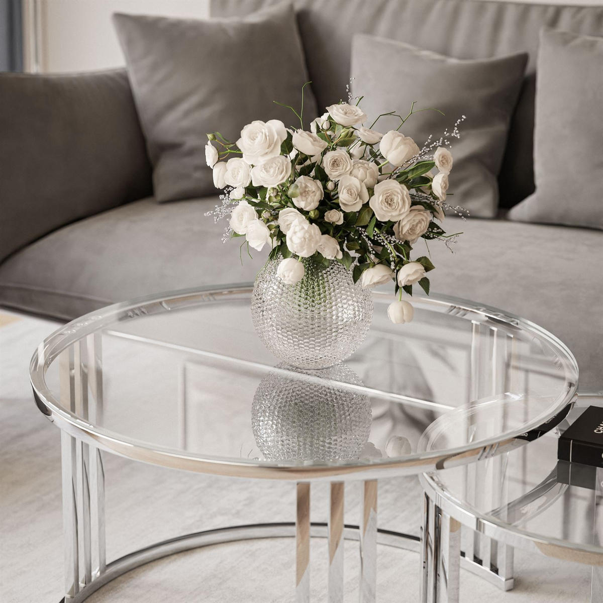 COUCHTISCH 2 in 1 LORI GLASS verchromt silber - Transparent/Silberfarben, Glas (70/70/48cm) - Lookway