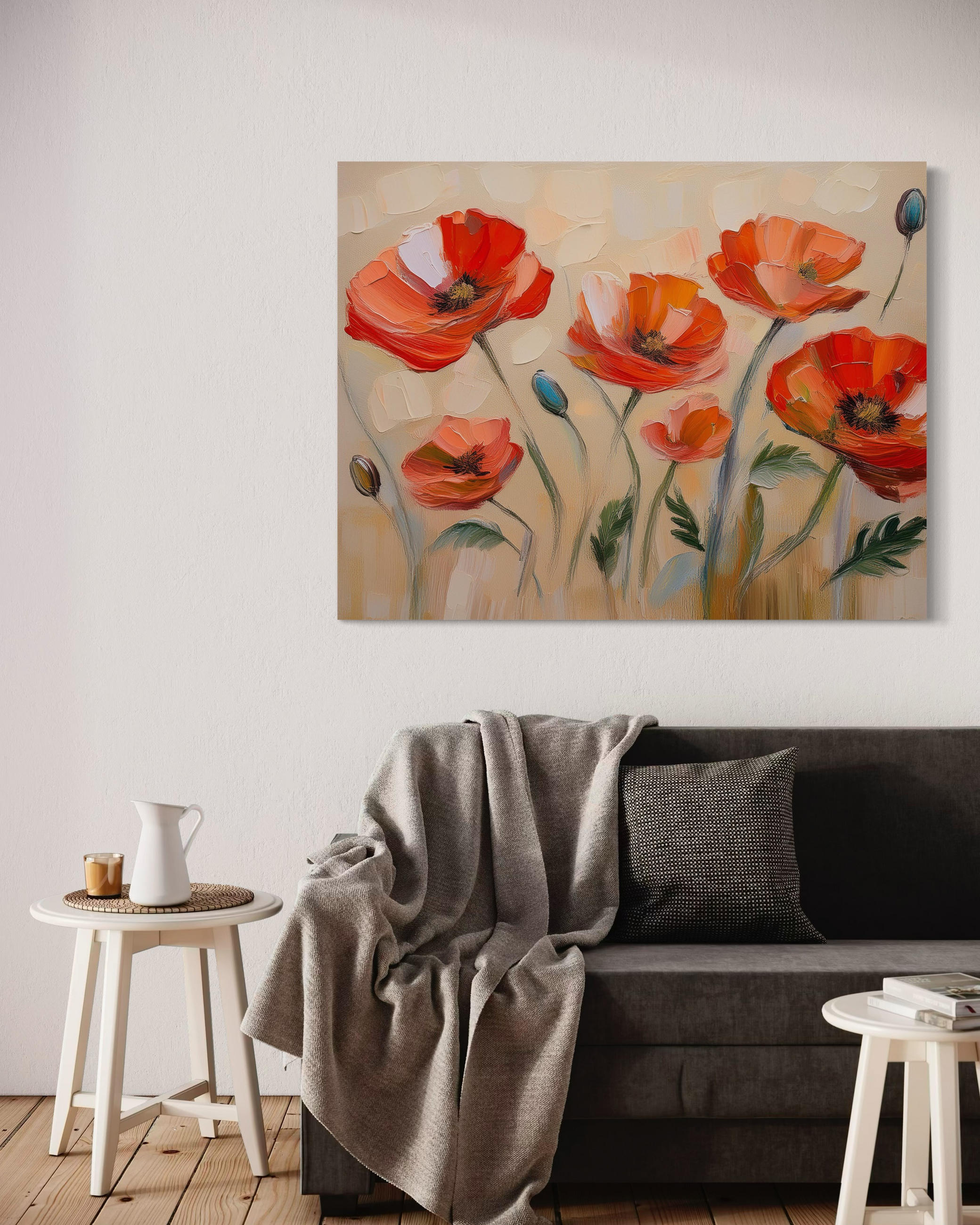 WANDBILD blumen mohn natur - Rot, Textil (60/40cm) - Feeby