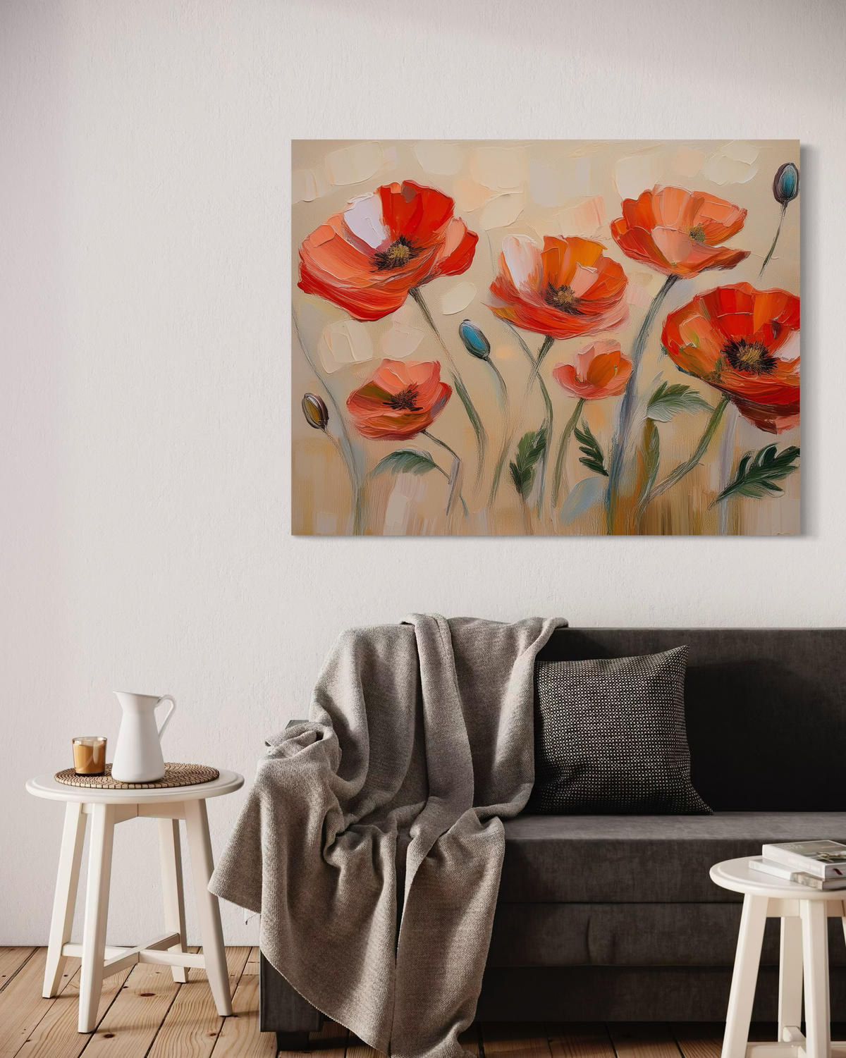 WANDBILD blumen mohn natur - Rot, Textil (60/40cm) - Feeby