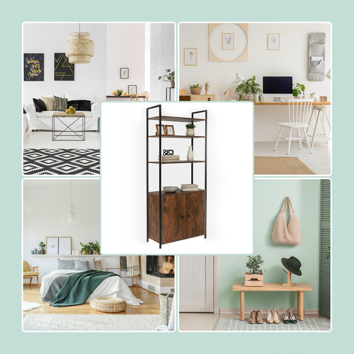 BÜCHERREGAL - Braun, Holzwerkstoff/Metall (60/159.5/24cm) - Relaxdays