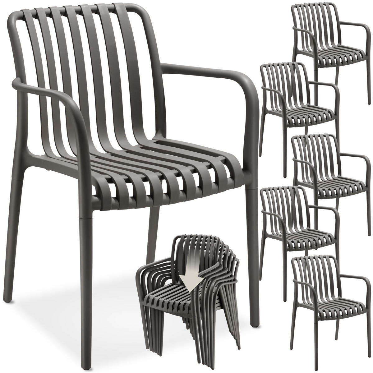 GARTENSTÜHLE 6er Set Alcudia,54,5 x 58 x 80,5 cm, Belastbarkeit 120 kg, anthrazit - Anthrazit, Kunststoff/Textil (54.5/80.5/58cm) - tectake