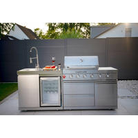 GORILLER® SILVERBACK S1 Outdoor-Küche, Gasgrill mit Kühlschrank-Waschbecken-Kombination, Edelstahl, Silber - Schwarz Hochglanz, Metall (217/90/58cm) - Goriller