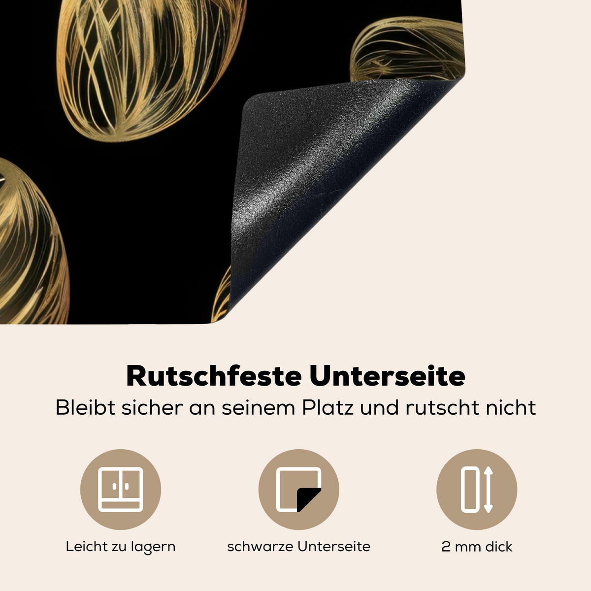 HERDABDECKPLATTE Eier - Gold - Muster Induktionsmatte 77x59 cm - Schwarz, Kunststoff (77/59/0.2cm) - MuchoWow