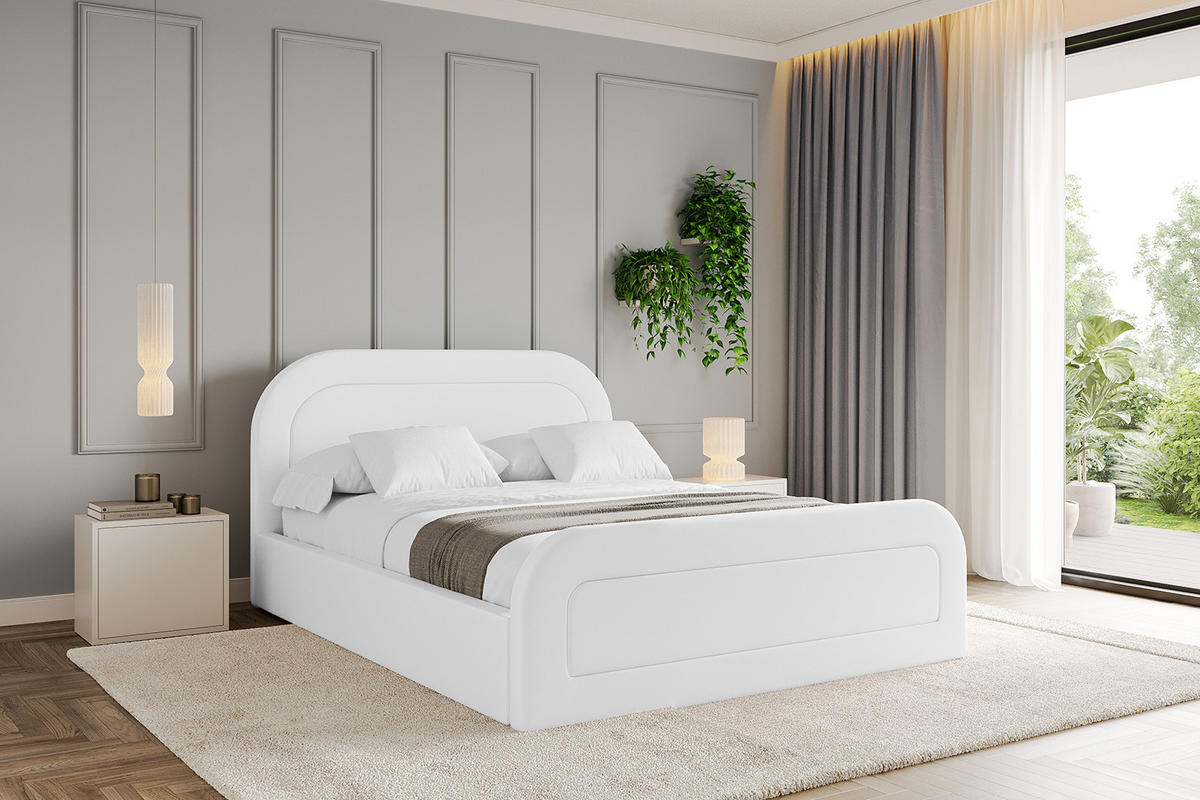 POLSTERBETT mit Bettkasten, Fußteil und Lattenrost, Boxbett mit Matratze H3/H4 - LERAY-Z 180x200 Weiß Kunstleder - Weiß Hochglanz, Holzwerkstoff/Textil (180/200cm) - ALTDECOR