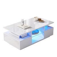 COUCHTISCH aus Spanplatte 100x50x36 cm Weiß mit LED-Beleuchtung, 2 Schubladen und Glasablagen - Weiß, Holzwerkstoff (100/50/36cm) - IVMEU