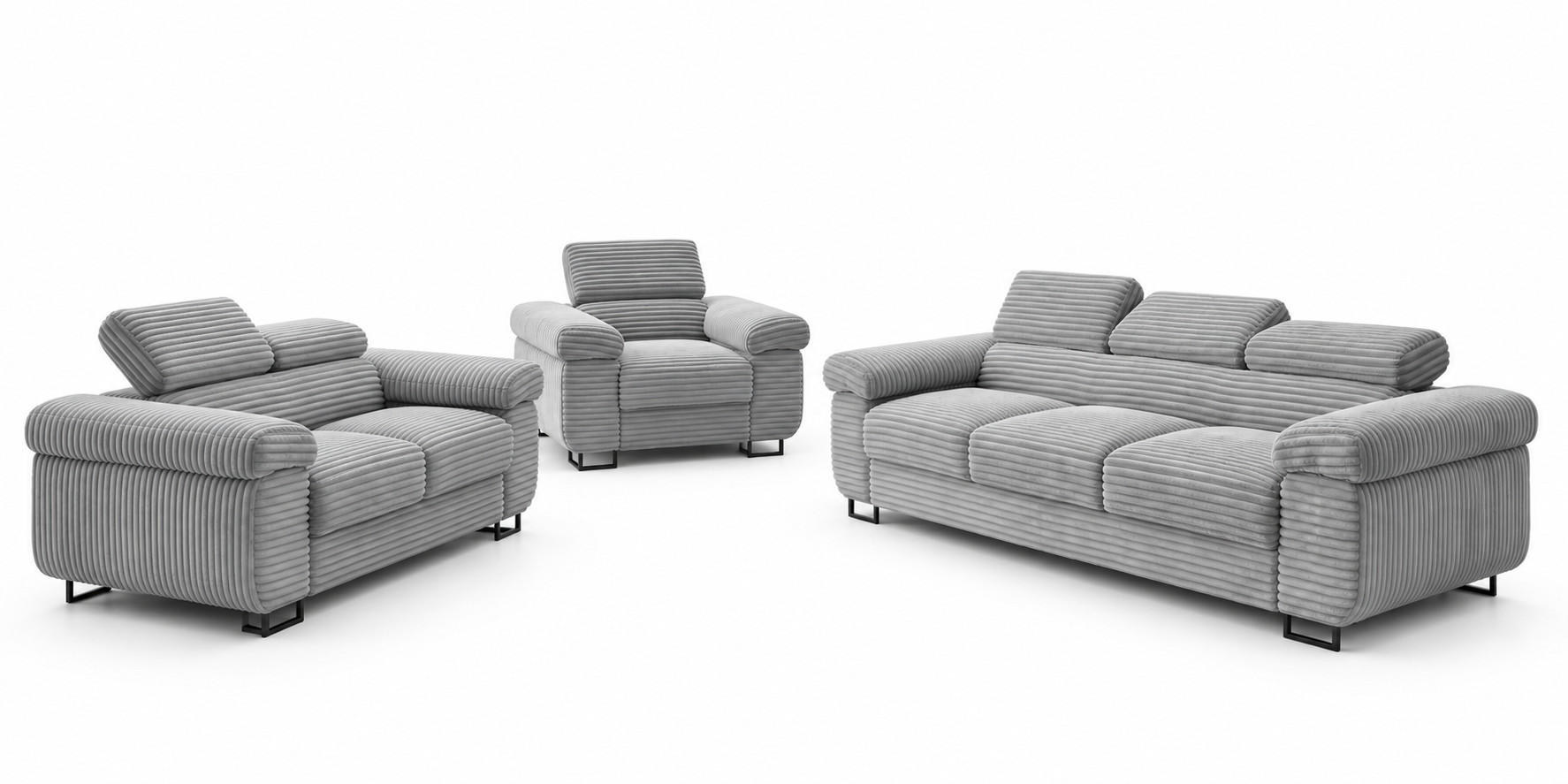 GUSTAW Sitzgarnitur 3+2+1, Schlafsofa 3-Sitzer, Cordbezug Hellgrau - Hellgrau, Textil (225/92/101cm) - KS Home Concept
