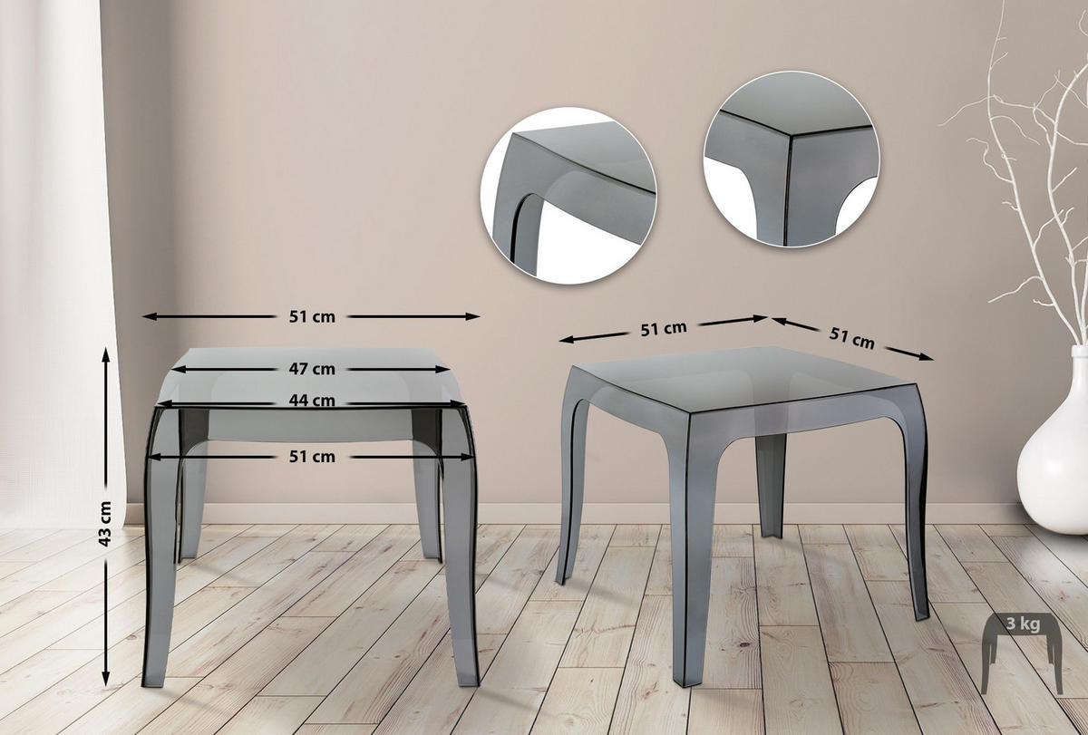 GARTENTISCH eckig 51/51/43 cm Kunststoff schwarz - Schwarz, Kunststoff (51/51/43cm) - CLP
