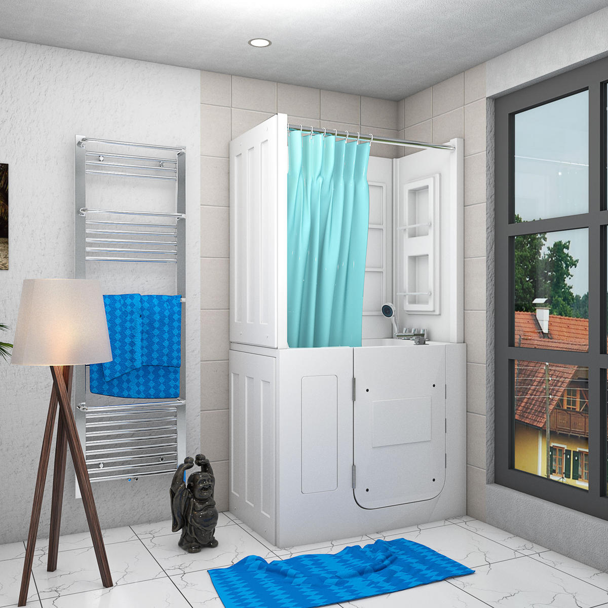 SENIORENDUSCHE S08D-TH-C-L Weiß - Weiß, Glas/Kunststoff (110/68/205cm) - AcquaVapore by Sandra Jentho