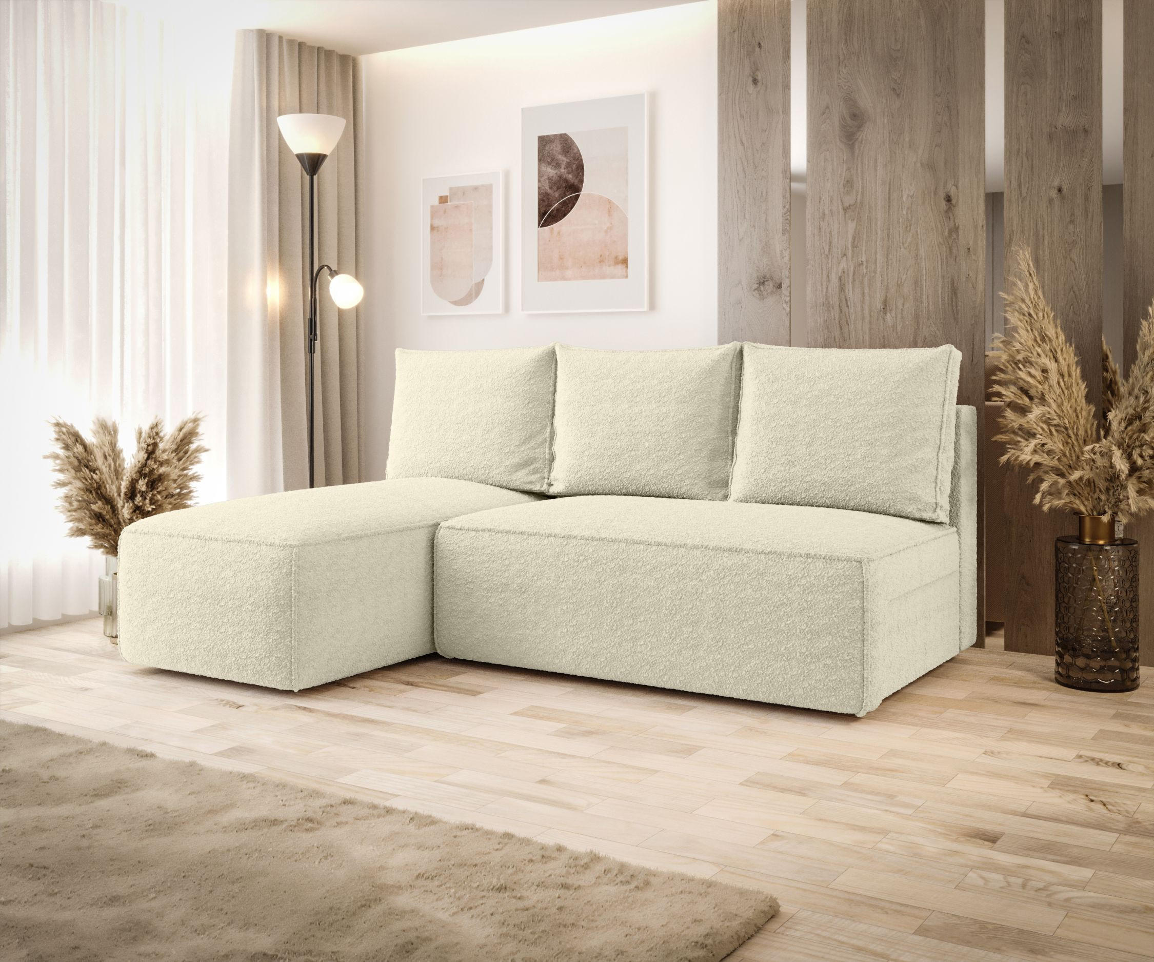 ECKSOFA mit Schlaffunktion SAVIO MINI Quelle 02 Links - Ecru, Textil (200/140cm) - Bedante