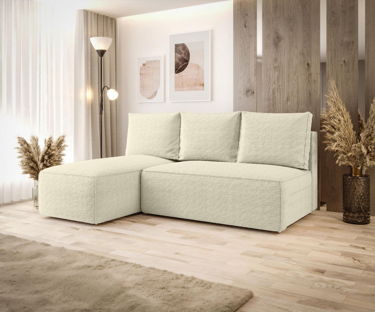 ECKSOFA mit Schlaffunktion SAVIO MINI Quelle 02 Links - Ecru, Textil (200/140cm) - Bedante