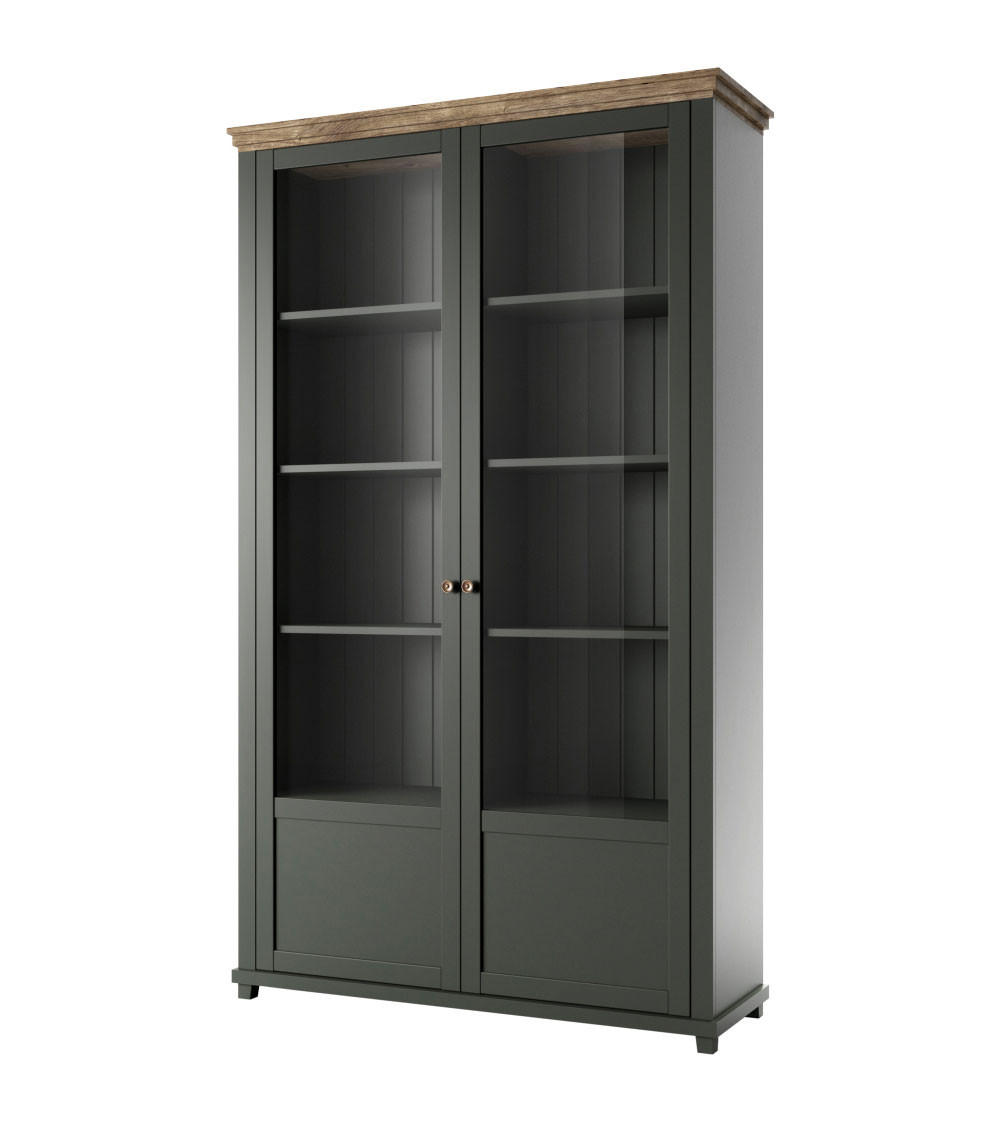 VITRINE Elda Grün / Eiche Lefkas 126 / 42 / 200 cm - Grün, Holz/Holzwerkstoff (126/200/42cm) - Feldmann-Wohnen