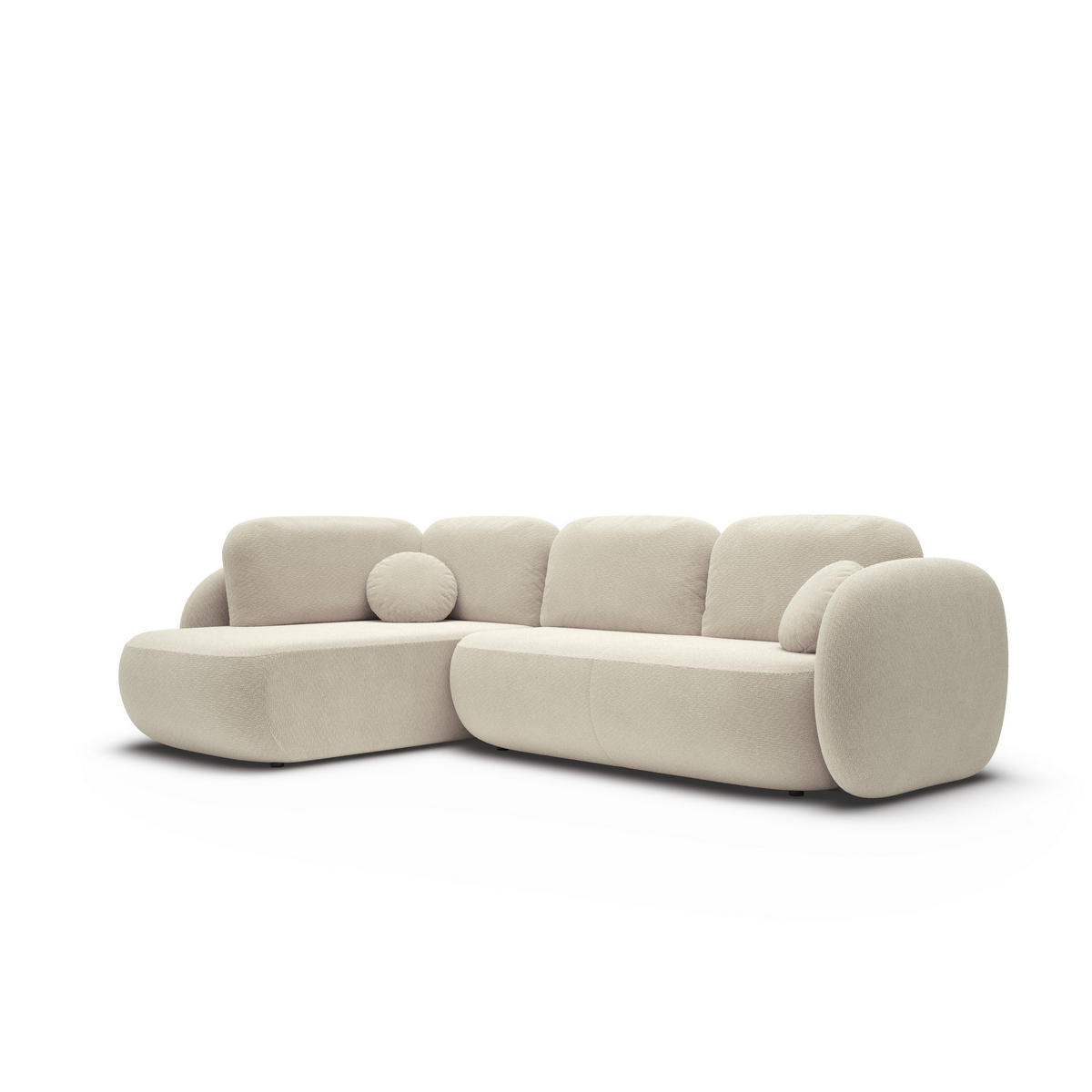 ECKSOFA AMICO II L-S Beige Geflochtener Stoff mit Schlaffunktion - Beige, Holz (289/190cm) - MASSENO