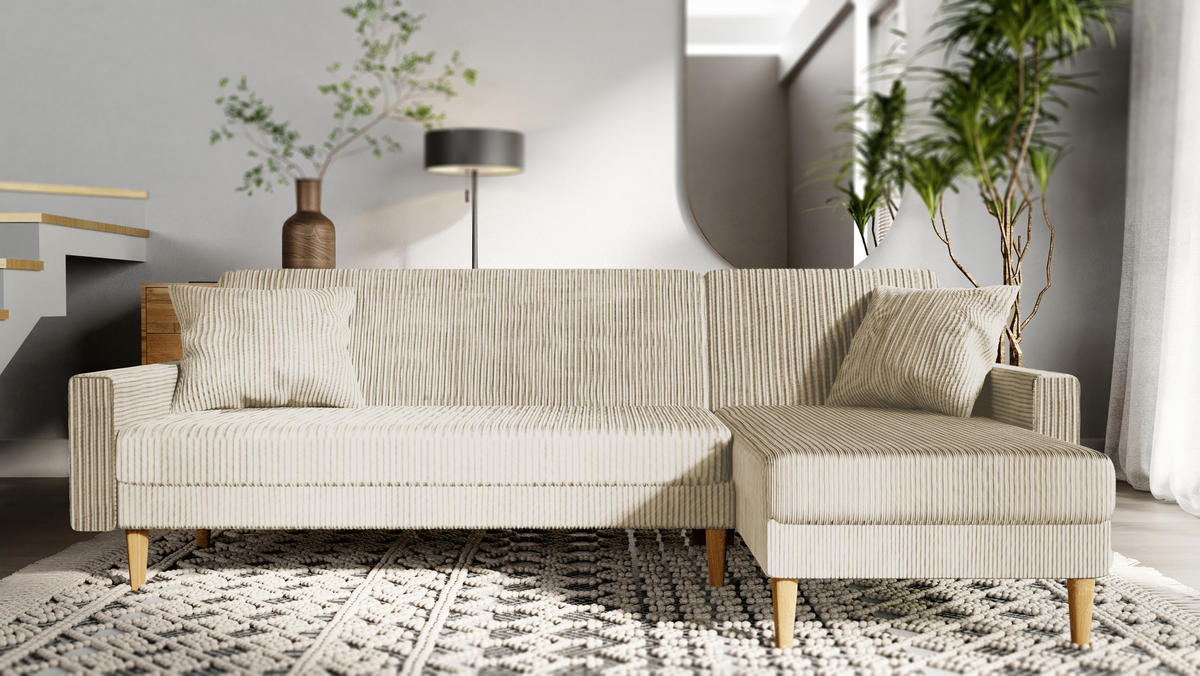 ECKSOFA mit Schlaffunktion L-Form, Beige - Beige, Holzwerkstoff/Textil (256/134cm) - Idohome