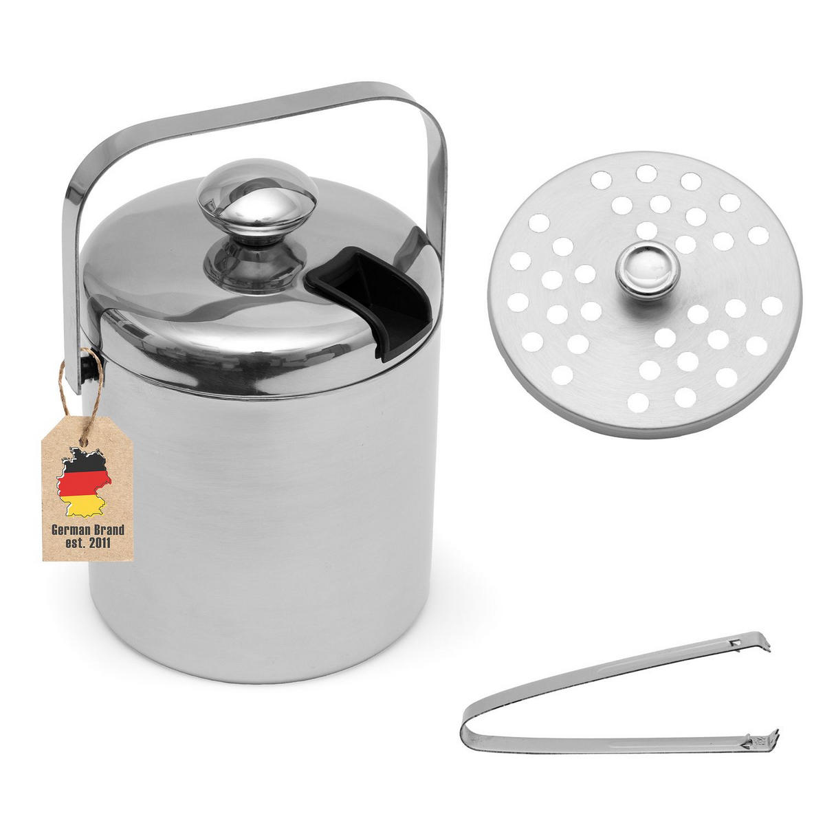 EISKÜBEL SET Eiswürfelbehälter (4-tlg.) - Silberfarben, Metall (14.2/19.5cm) - Intirilife