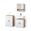 BADMÖBEL-SET Ronco Weiß Hochglanz/Goldkraft Eiche 3 Teile, mit Unterschrank 60 cm - Weiß Hochglanz/Eiche Wotan, Holzwerkstoff (60/59/30cm) - Livinity®